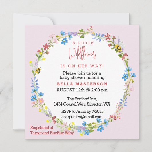 Kleine Wilde Bloem Op Weg Baby Shower (Vierkant) Kaart (Voorkant)