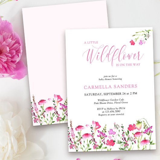 Kleine wilde bloem op weg naar roze Baby shower Kaart