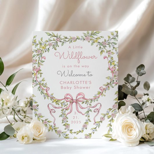 Kleine wilde bloem roze Bow Baby shower Welkom Poster