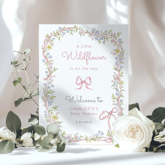 Kleine wilde bloem roze Bow Baby shower Welkom Poster