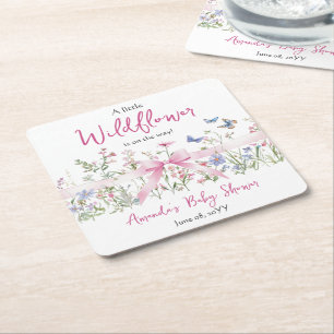 Kleine Wilde Bloem Roze Strik Meisje Baby Shower Kartonnen Onderzetters