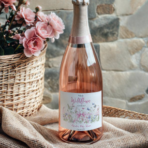 Kleine Wilde Bloem Roze Strik Meisje Baby Shower Sparkling Wijnetiket