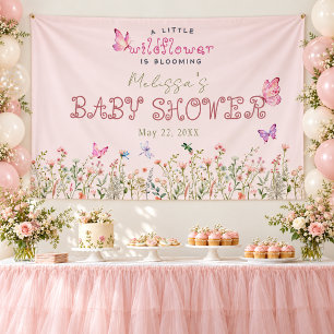 Kleine Wilde Bloem Roze Vlinder Baby Shower Banner