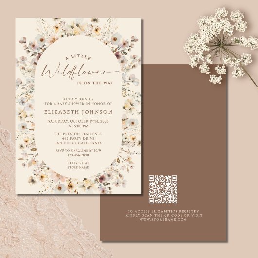 Kleine Wilde Bloem Rustieke QR Code Baby Shower Kaart