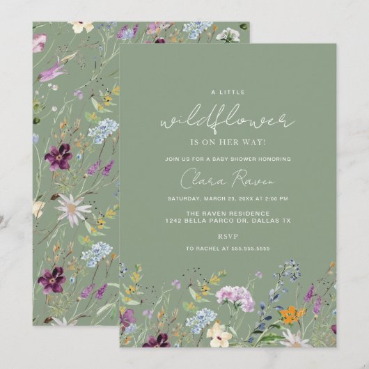 Kleine Wilde Bloem Salie Bloem Baby Shower Kaart (Voorkant / Achterkant)