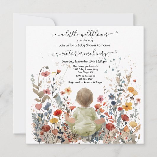 Kleine wilde bloem tuin weide baby shower kaart (Voorkant)