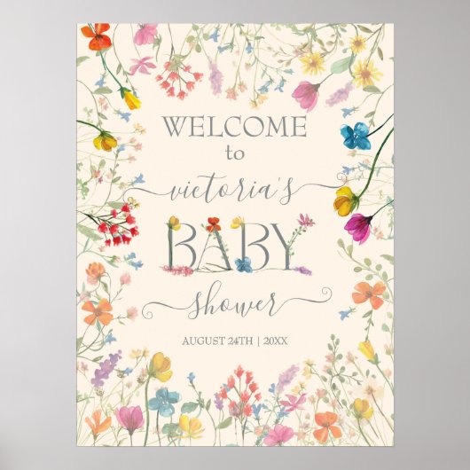 Kleine wilde bloementuin Baby Welkomstbord Poster (Voorkant)