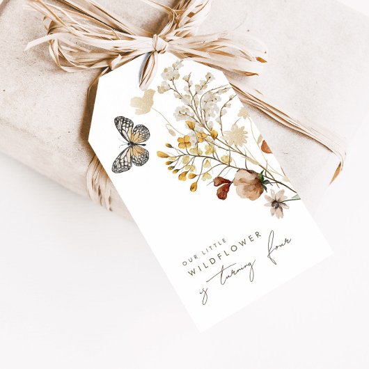 Kleine wilde bloemvlinderbloemenmeiden cadeaulabel