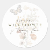 Kleine wilde bloemvlinderbloemenmeiden ronde sticker (Voorkant)