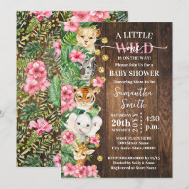 Kleine Wilde Eén Rustieke Safari Roze Baby Shower Kaart