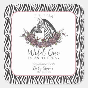 Kleine Wilde Eén Zebra Safari Baby Shower Bedankt Vierkante Sticker