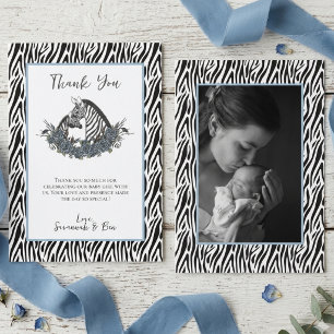 Kleine Wilde Eén Zebra Safari Baby Shower Foto Bedankkaart