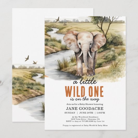 Kleine Wilde Olifant Baby Shower Kaart (Voorkant / Achterkant)