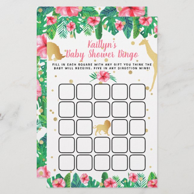 Kleine Wilde op haar weg Baby shower Bingo (Voorkant / Achterkant)