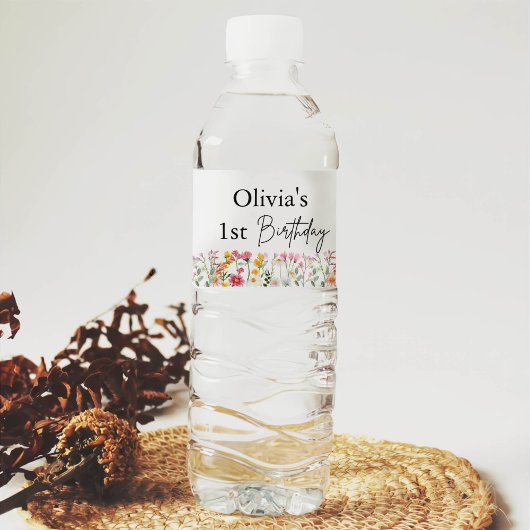 Kleine Wildflower 1e Meisje Verjaardag Waterfles Etiket