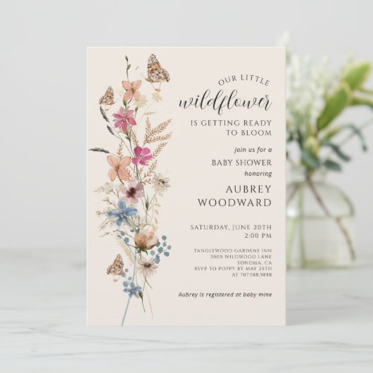 Kleine Wildflower Baby in Bloom Baby shower Kaart (Staand voorkant)