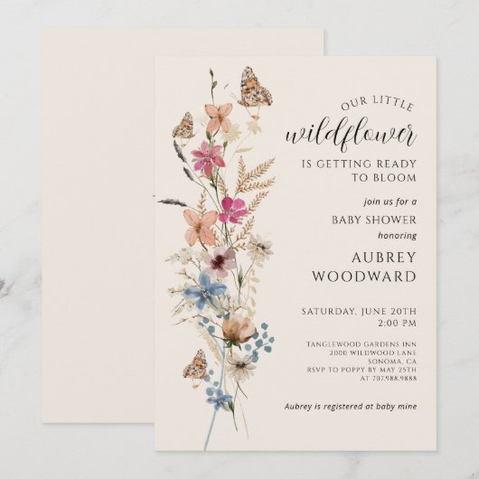 Kleine Wildflower Baby in Bloom Baby shower Kaart (Voorkant / Achterkant)