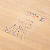 Kleine Wildflower Bloemkrans Foto 1e Verjaardag Acryl Uitnodigingen (Laagn)