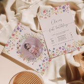 Kleine Wildflower Bloemkrans Foto 1e Verjaardag Kaart