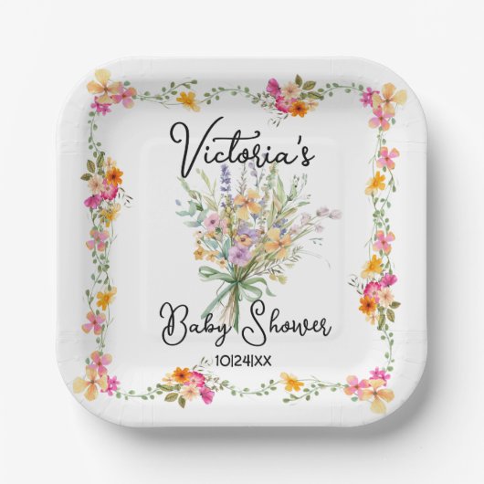Kleine Wildflower boeket Baby shower Papieren Bordje (Voorkant)