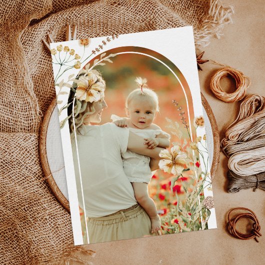 Kleine Wildflower Boho Arch Baby Meisje 1e Verjaar Kaart