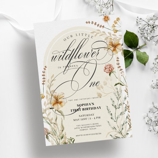 Kleine Wildflower Boho Arch Baby Meisje 1e Verjaar Kaart