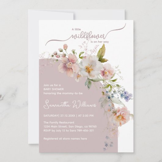 Kleine Wildflower Boho Baby Meisje Douche Kaart (Voorkant)