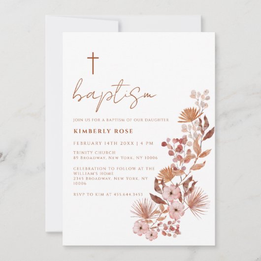 Kleine Wildflower Boho Terracotta Doop Kaart (Voorkant)