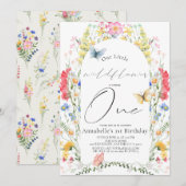 Kleine Wildflower Butterfly Arch Meisje 1e Verjaar Kaart (Voorkant / Achterkant)