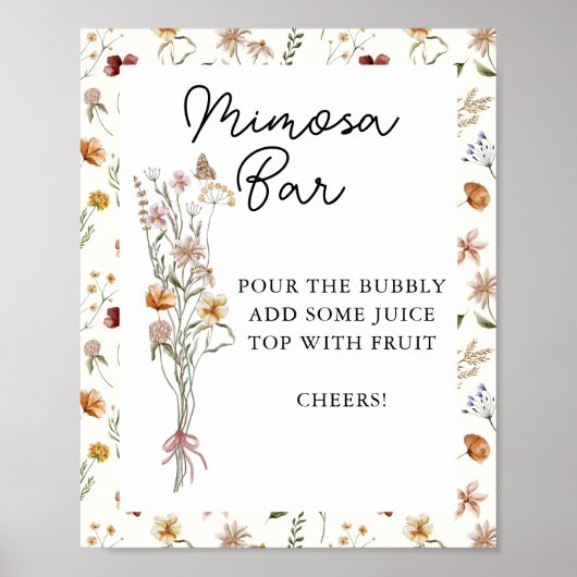 Kleine Wildflower Cream Baby shower Mimosa Bar Poster (Voorkant)