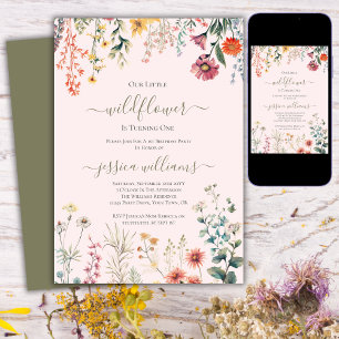 Kleine Wildflower Draaien Een  1e Verjaardag Kaart