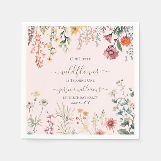 Kleine Wildflower Draaien Een  1e Verjaardag Servet (Voorkant)