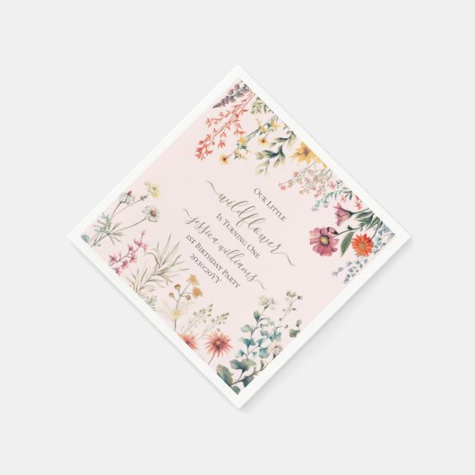 Kleine Wildflower Draaien Een  1e Verjaardag Servet (Hoek)