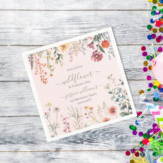 Kleine Wildflower Draaien Een  1e Verjaardag Servet