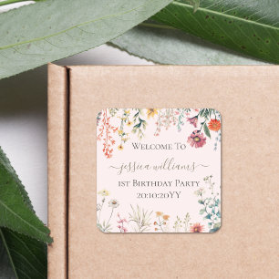 Kleine Wildflower Draaien Een  1e Verjaardag Vierkante Sticker