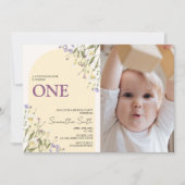 Kleine Wildflower esthetische 1e verjaardag Foto Kaart (Voorkant)