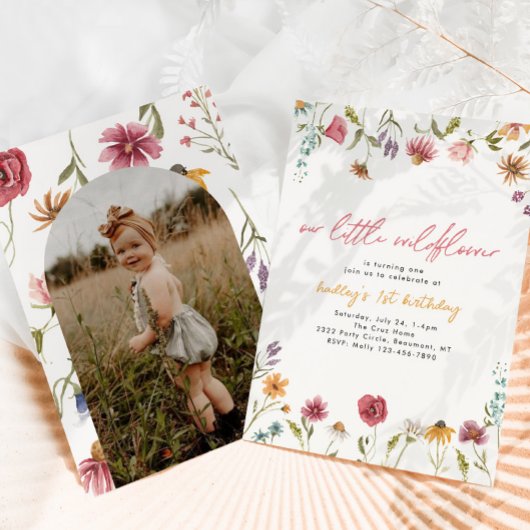 Kleine Wildflower Foto Verjaardag Uitnodiging