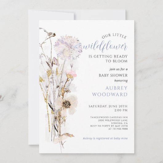 Kleine Wildflower Glitter Baby shower Kaart (Voorkant)