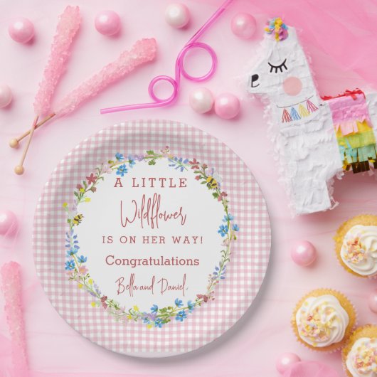 Kleine Wildflower Is Op Weg Baby Shower Papieren Bordje (Feest)