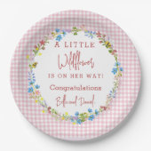 Kleine Wildflower Is Op Weg Baby Shower Papieren Bordje (Voorkant)