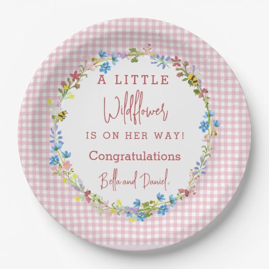 Kleine Wildflower Is Op Weg Baby Shower Papieren Bordje (Voorkant)
