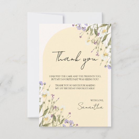 Kleine Wildflower Meisje's 1e Verjaardag Esthetisc Bedankkaart (Voorkant)