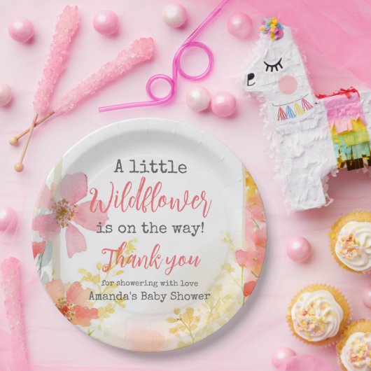 Kleine Wildflower Perzik Bloemen Bloemen Baby show Papieren Bordje (Feest)