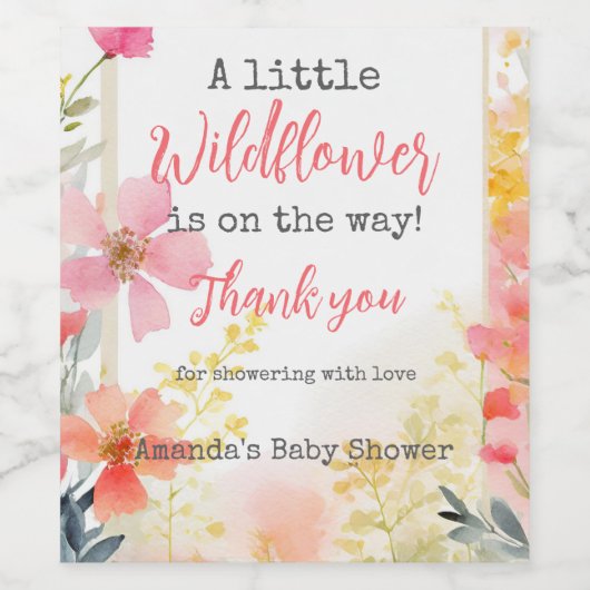 Kleine Wildflower Perzik Bloemen Bloemen Baby show Wijn Etiket (Enkel label)