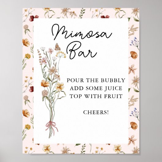 Kleine Wildflower Roze Baby shower Mimosa Bar Poster (Voorkant)