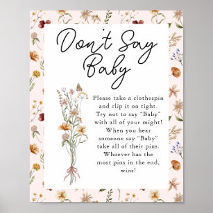 Kleine Wildflower Roze Baby shower Zeg niet Baby Poster