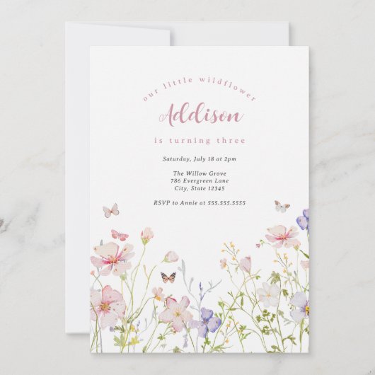 Kleine Wildflower Roze Bloemen Verjaardag Kaart (Voorkant)