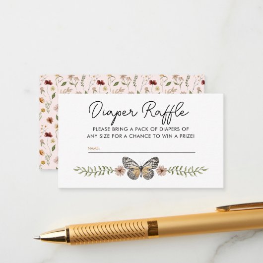 Kleine Wildflower Roze Luier Raffle Baby shower Informatiekaartje (Voorkant / Achterkant in situ)