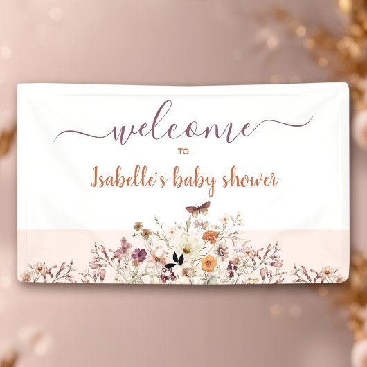 Kleine Wildflower Roze Meisje Baby shower Banner