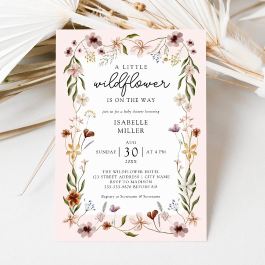 Kleine Wildflower Roze Meisje Baby shower Kaart